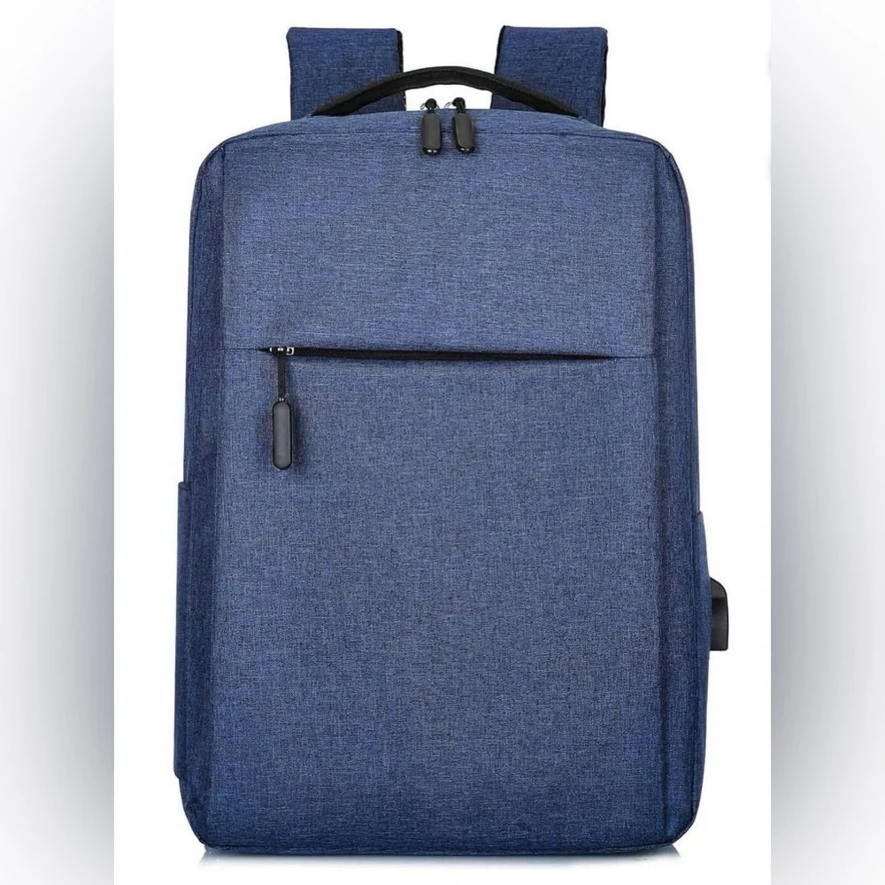 Stylish Blue Laptop Backpack with USB Charging Cable